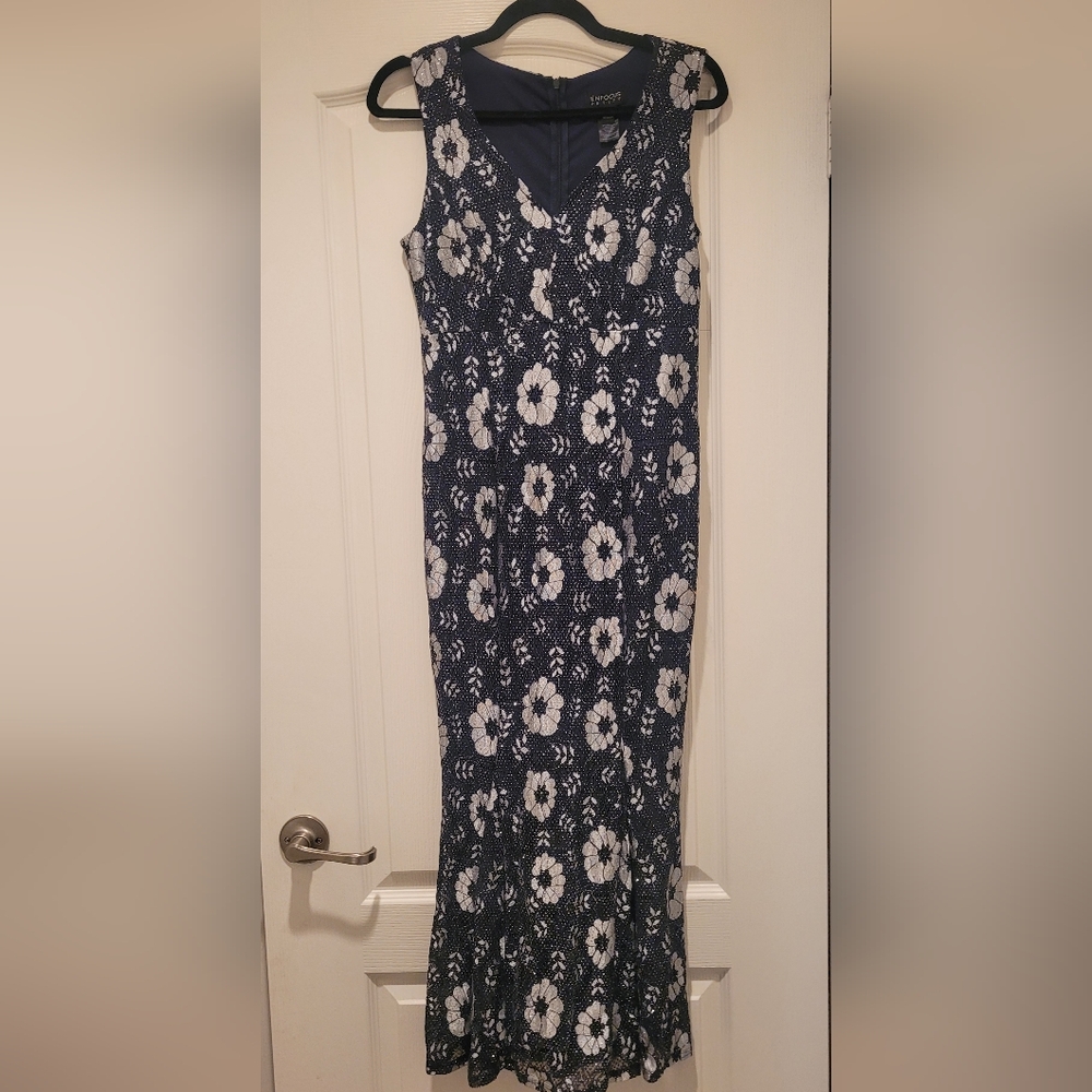 Enfocus Studio Navy Maxi Dress With Silver Sparkles And White Flowers